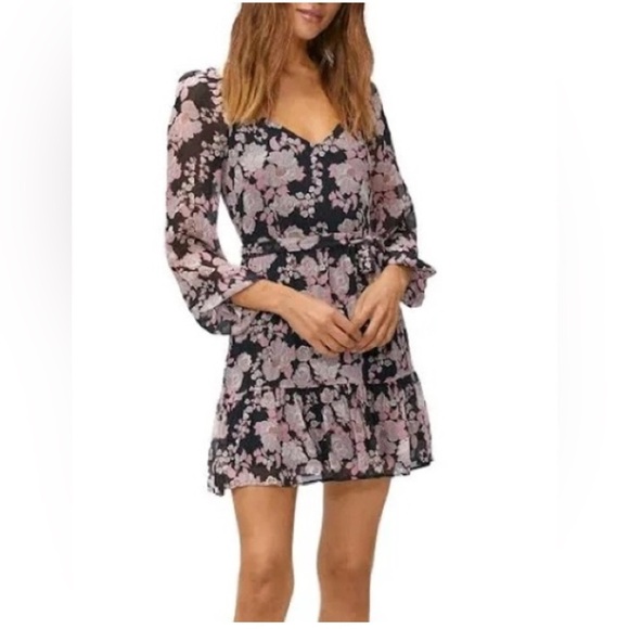Paige Simi Floral Tiered Silk Mini Dress SZ L - Picture 1 of 7